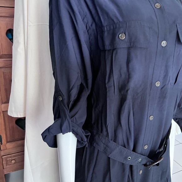 NWT Banana Republic Shirt dress Size L w belt. Navy blue - Picture 9 of 10